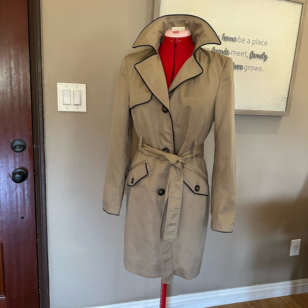 H&M Beige Trench Coat with Black Accents